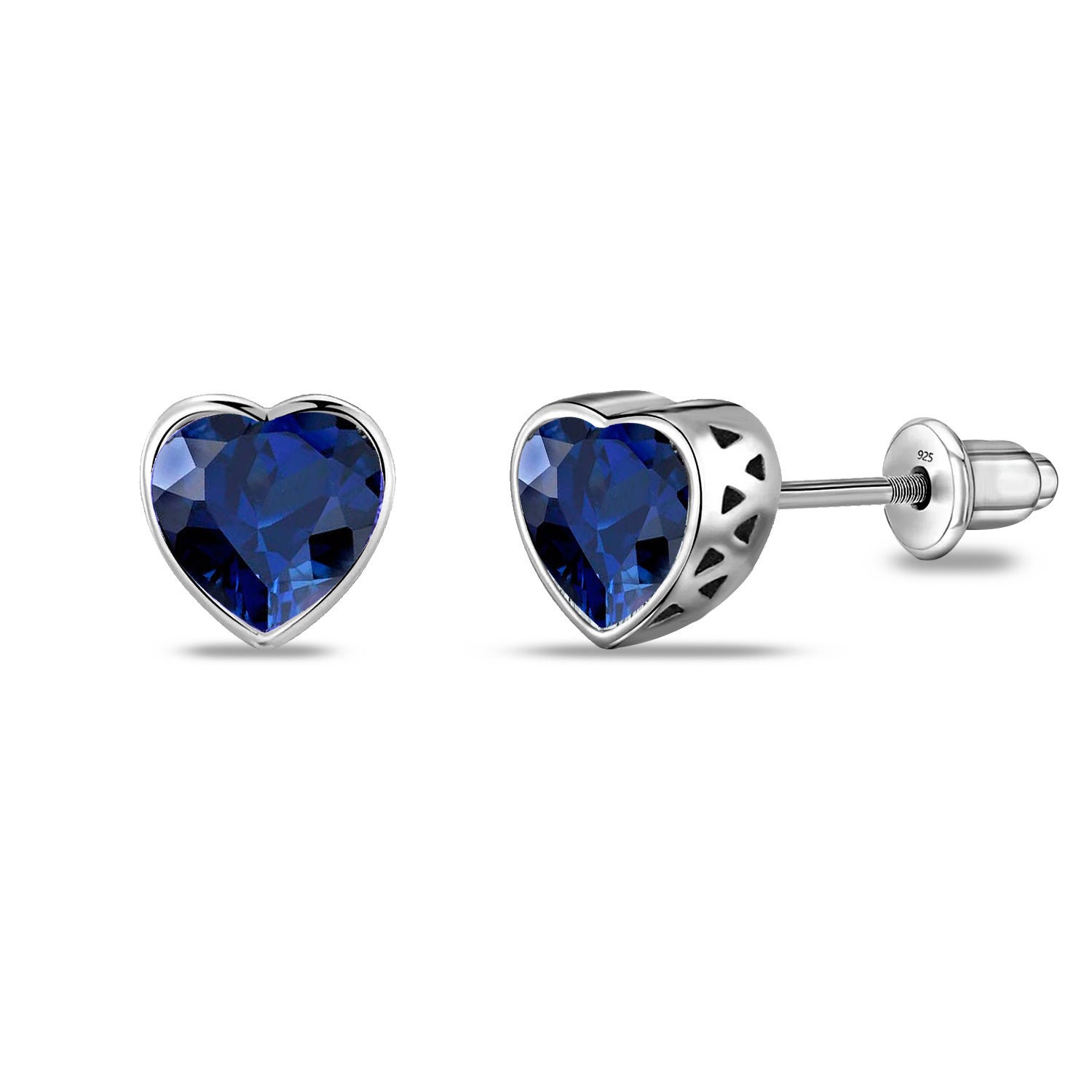 925 Sterling Silver Rhodium Plated Cubic Zirconia Heart Shape Small Screw Back Stud Earrings for Kids and Girls