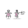 925 Sterling Silver Rhodium Plated CZ Nano Black Sea Turtle Small Stud Earrings for Kids and Girls