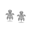 925 Sterling Silver Rhodium Plated CZ Nano Black Sea Turtle Small Stud Earrings for Kids and Girls