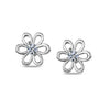 925 Sterling Silver Rhodium Plated Cubic Zirconia Flower Shape Small Stud Earrings for Kids and Girls