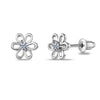 925 Sterling Silver Rhodium Plated Cubic Zirconia Flower Shape Small Stud Earrings for Kids and Girls