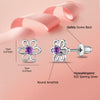 925 Sterling Silver Rhodium Plated Cubic Zirconia Flower Shape Small Stud Earrings for Kids and Girls