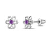 925 Sterling Silver Rhodium Plated Cubic Zirconia Flower Shape Small Stud Earrings for Kids and Girls