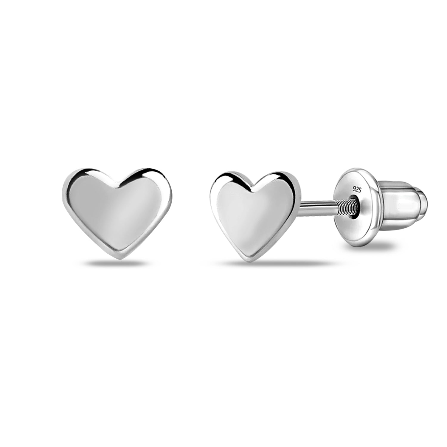 925 Sterling Silver Rhodium Plated Heart Shape Stud Earrings for Kids and Girls