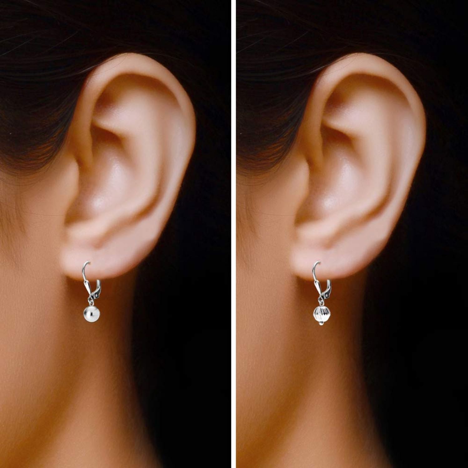 925 Sterling Silver Set of 2 Pairs Small Ball Diamond-Cut Drop Dangle Earrings for Women