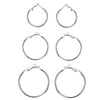 925 Sterling Silver Set of 3 Pairs BIG Hoop Clutchless Earrings for Women