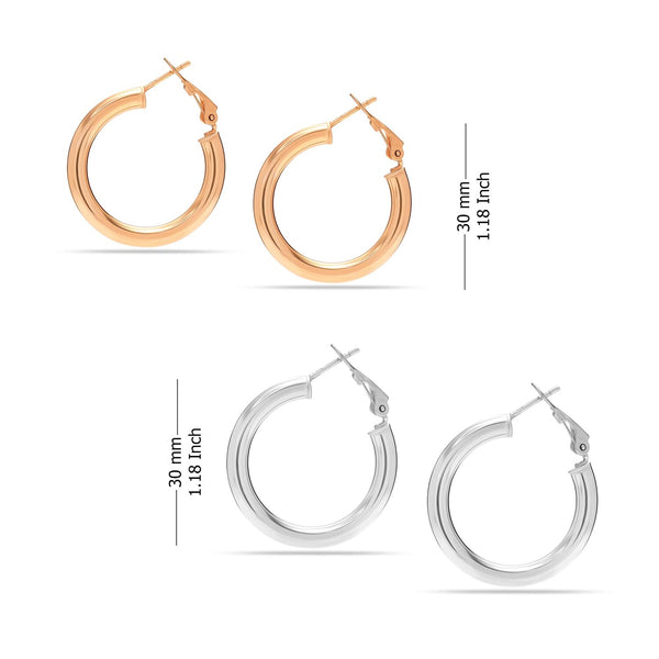 925 Sterling Silver Set of 2 Pairs Chunky Thick Clutchless Hoop Earrings for Women and Teen