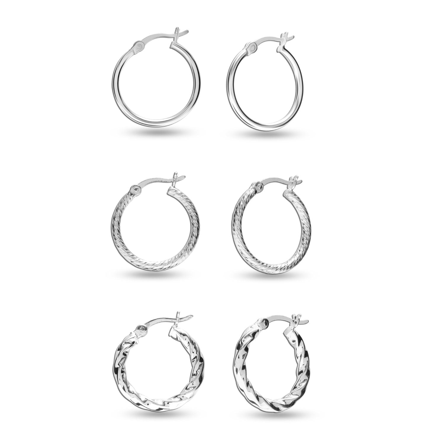 925 Sterling Silver SMALL Set of 3 Pairs Light-Weigh Classic Italian Click-Top Hoop Earrings for Girl Teen Women 18MM