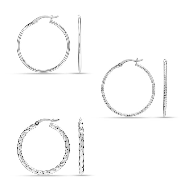 925 Sterling Silver SMALL Set of 3 Pairs Classic Italian Click-Top Hoop Earrings for Girl Teen Women