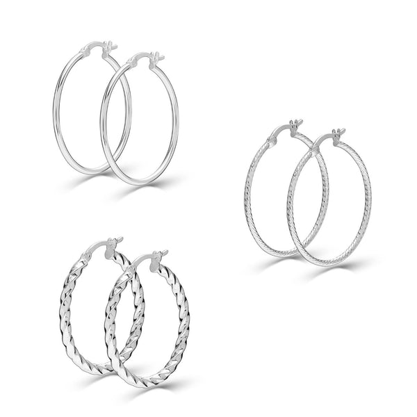 925 Sterling Silver SMALL Set of 3 Pairs Classic Italian Click-Top Hoop Earrings for Girl Teen Women