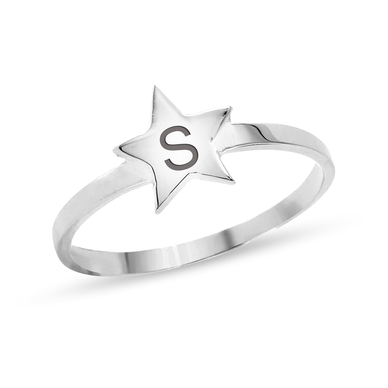 Personalised Customised 925 Sterling Silver Engraved Star Initial Finger Rings for Women and Girls