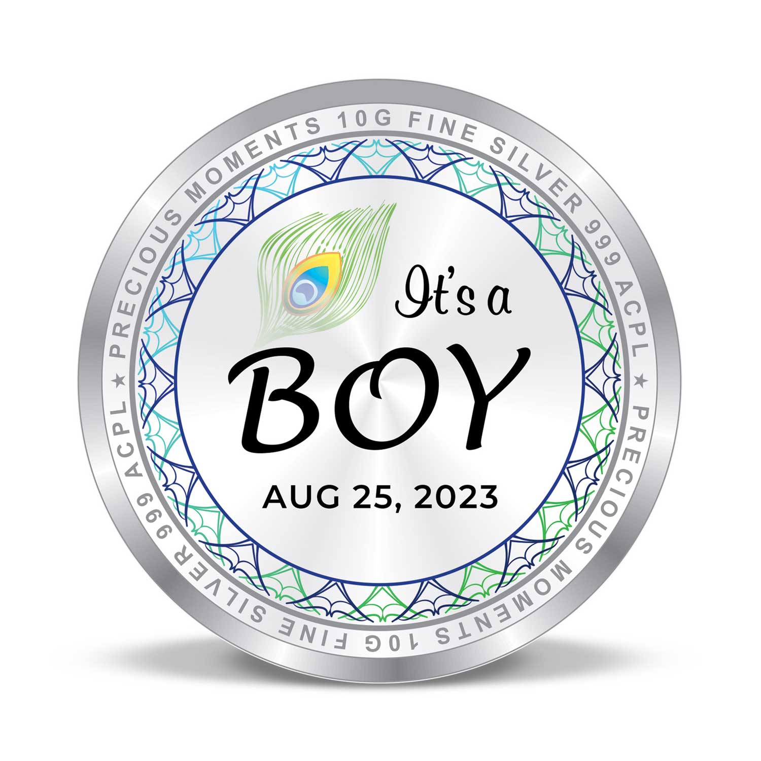 BIS Hallmarked Personalised New Born Baby Boy Silver Coin 999 Purity