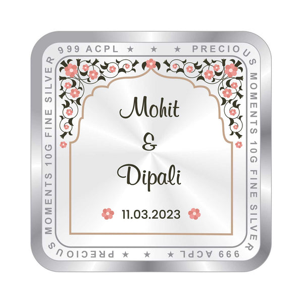 BIS Hallmarked Personalised Newly Married Anniversary Beautiful Square Silver Coin ( 999 Purity )