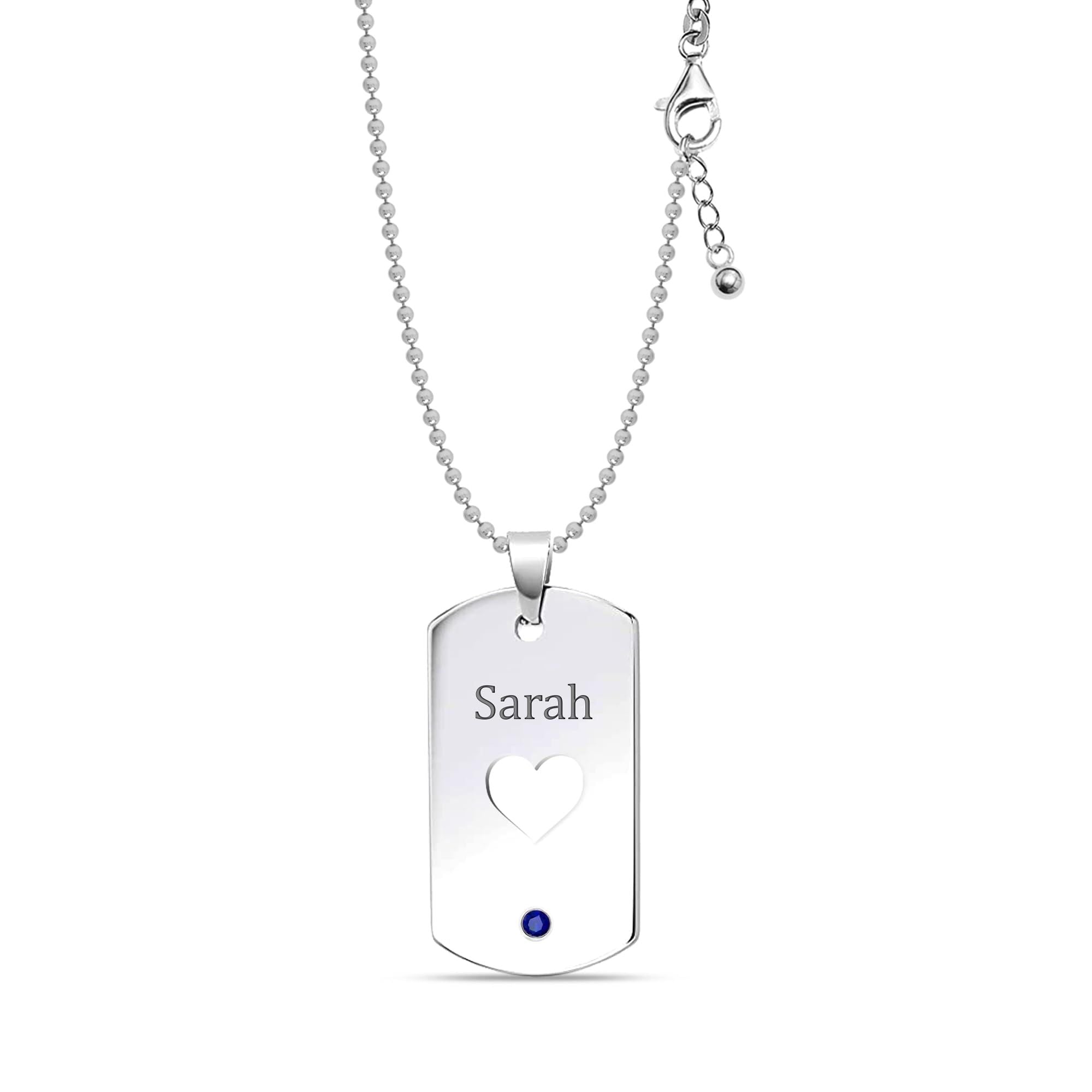 Personalised 925 Sterling Silver Heart Shaped Birthstone Engraved Name Tiny Charm Pendant Necklace for Girls and Women