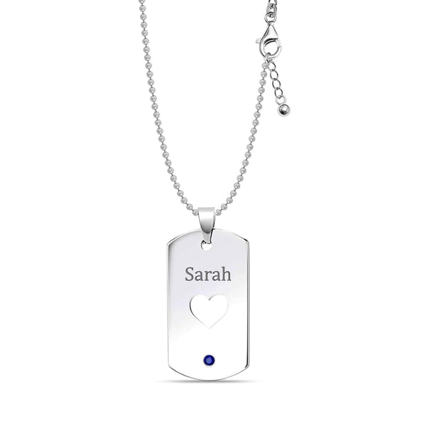 Personalised 925 Sterling Silver Heart Shaped Birthstone Engraved Name Tiny Charm Pendant Necklace for Girls and Women