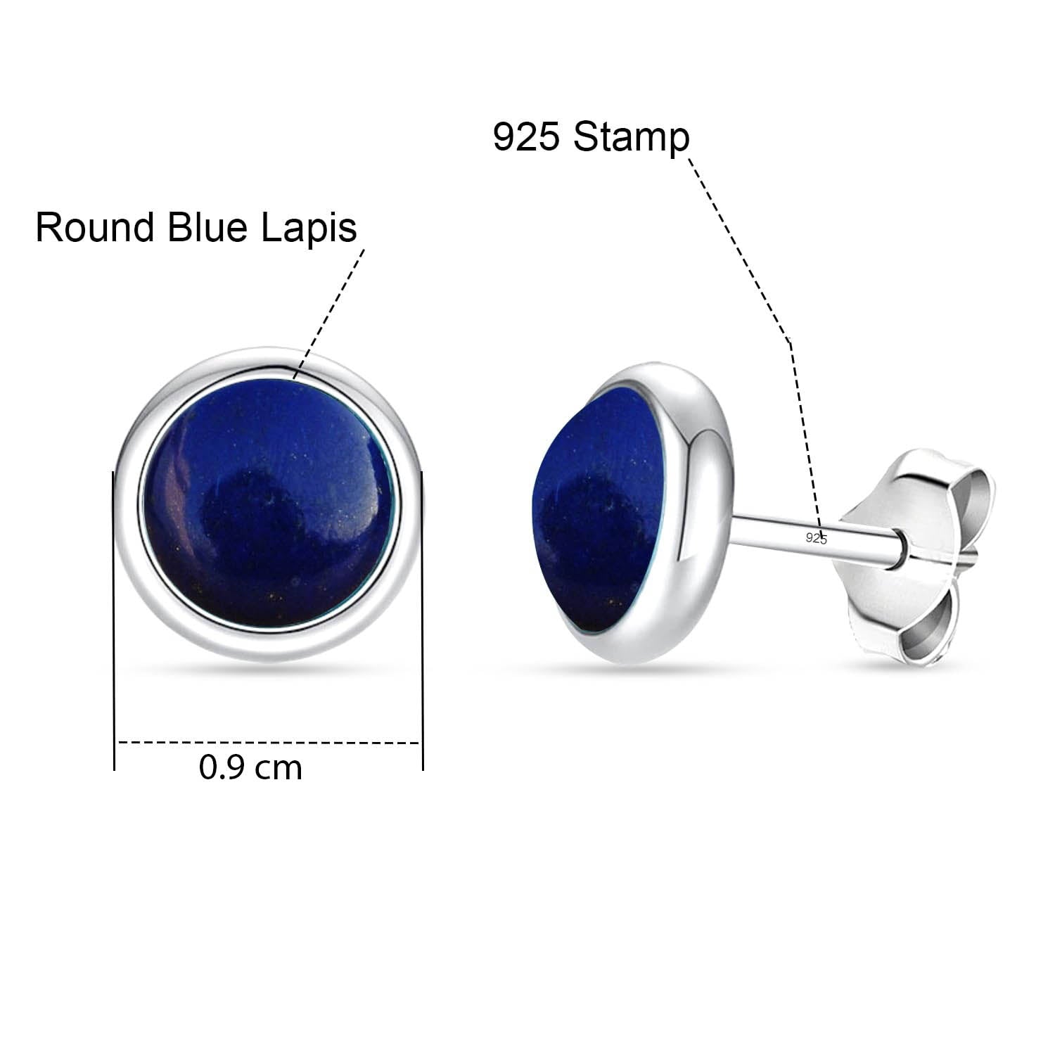 925 Sterling Silver Bezel Set Round Circle Stud Earrings for Women