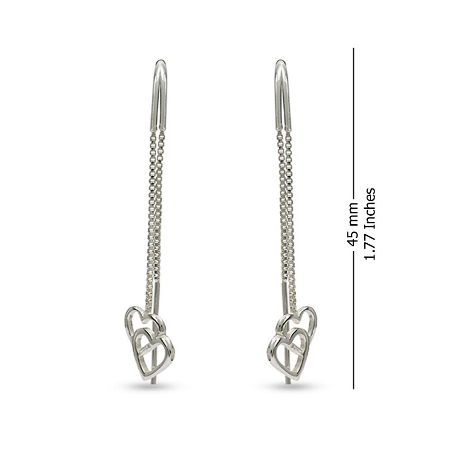 925 Sterling Silver Heart Threader Earrings for Teen Women