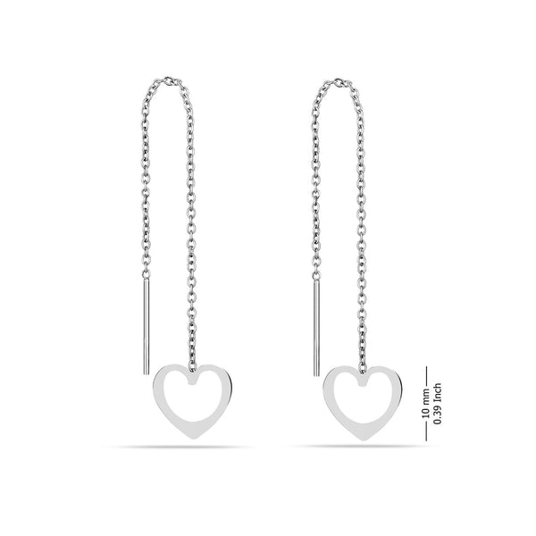 925 Sterling Silver Jewellery Heart Threader Drop Earrings for Girl Women