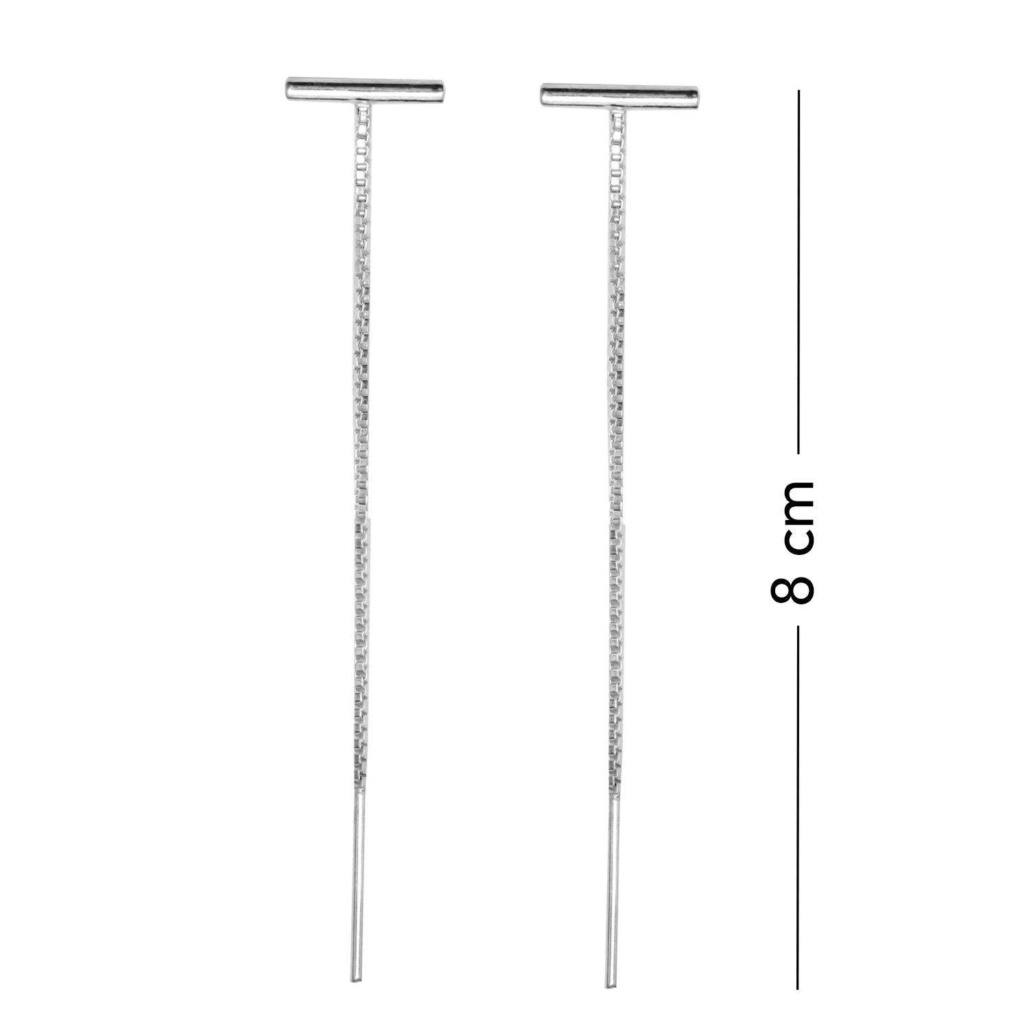 925 Sterling Silver T Bar Box Chain Tassel Drop Dangle Earrings for Women Teen