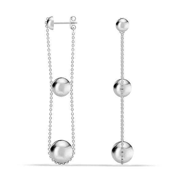 925 Sterling Silver Ball Triple Beaded Drop Dangle Earrings for Women