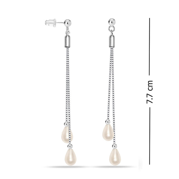 925 Sterling Silver Pearl Drop Dangle Long Earring for Women