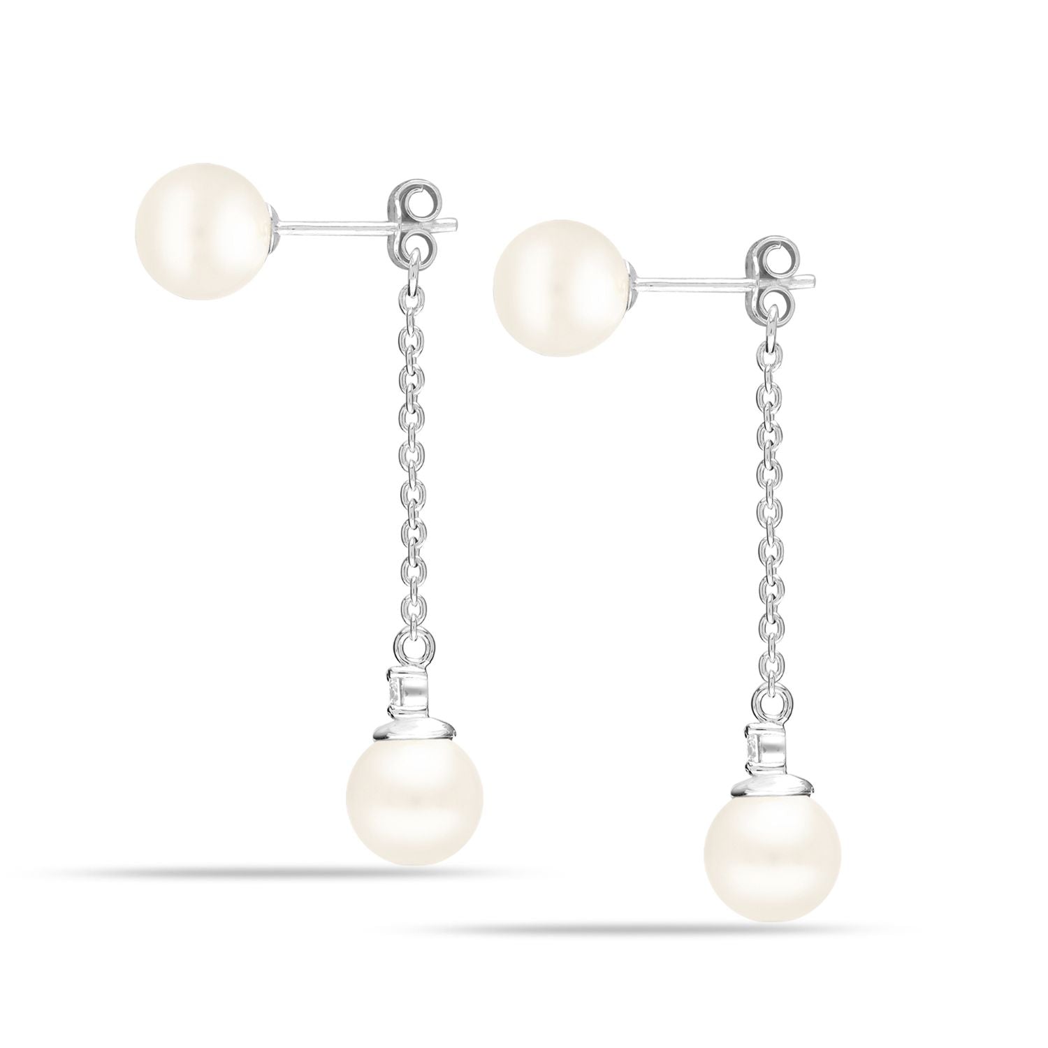 925 Sterling Silver Double Pearl with CZ Drop Dangle Stud Earrings for Women Teen