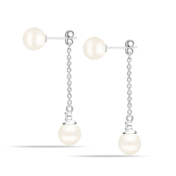 925 Sterling Silver Double Pearl with CZ Drop Dangle Stud Earrings for Women Teen