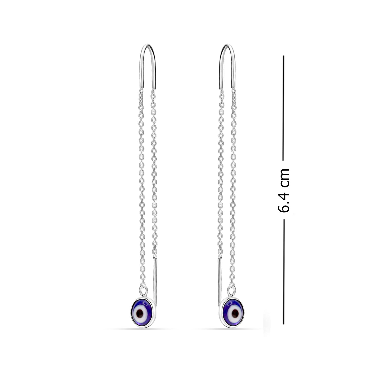 925 Sterling Silver Threader Turkish Blue Evil Eye Long Chain Drop Dangle Earrings for Women