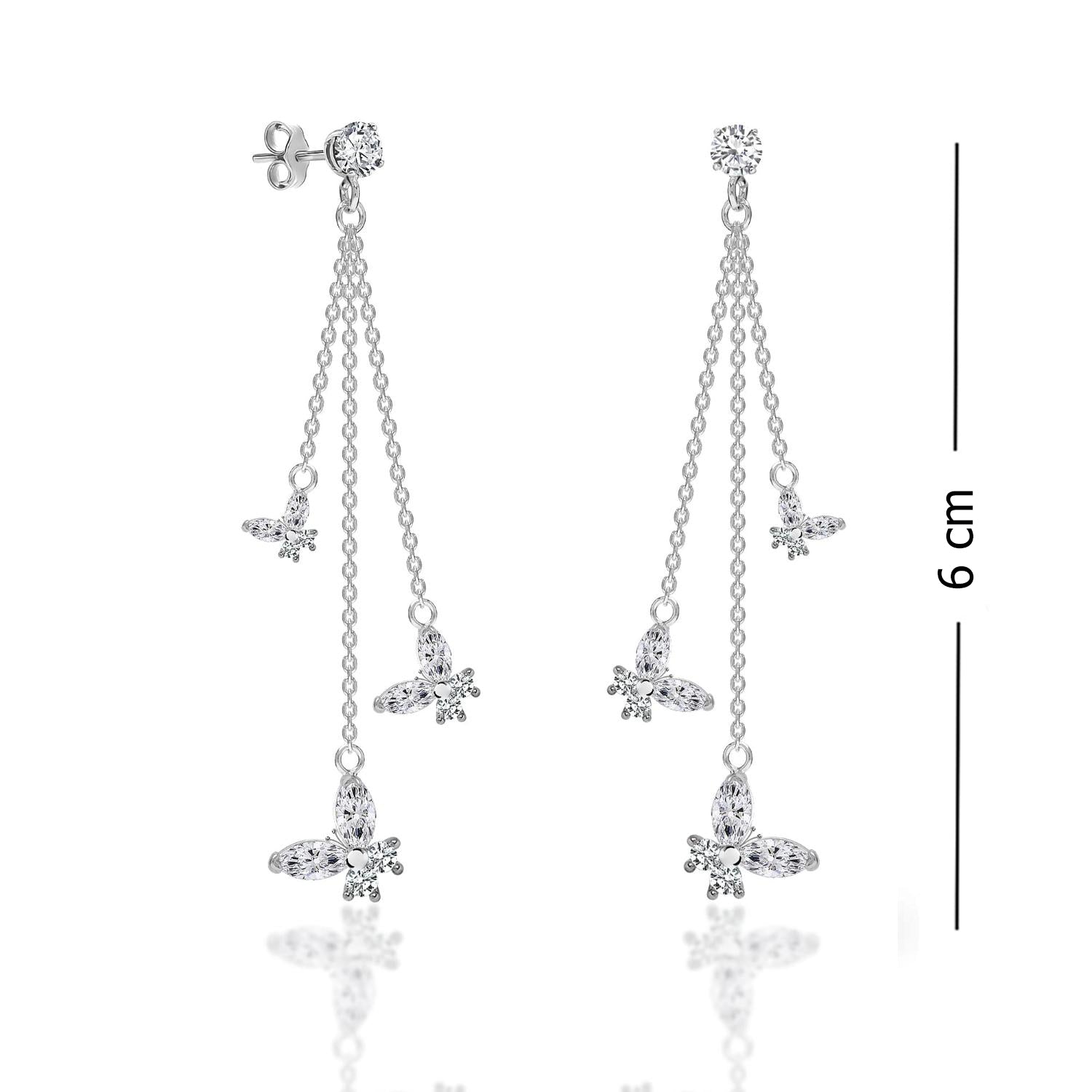 925 Sterling Silver Cubic Zirconia Lightweight Crystal Long Tassel Chain Butterfly Drop Dangle Earrings for Women