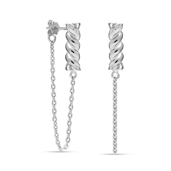 925 Sterling Silve Handmade Twisted Bar Tassel Stick and Chain Drop Dangle Earrings for Women