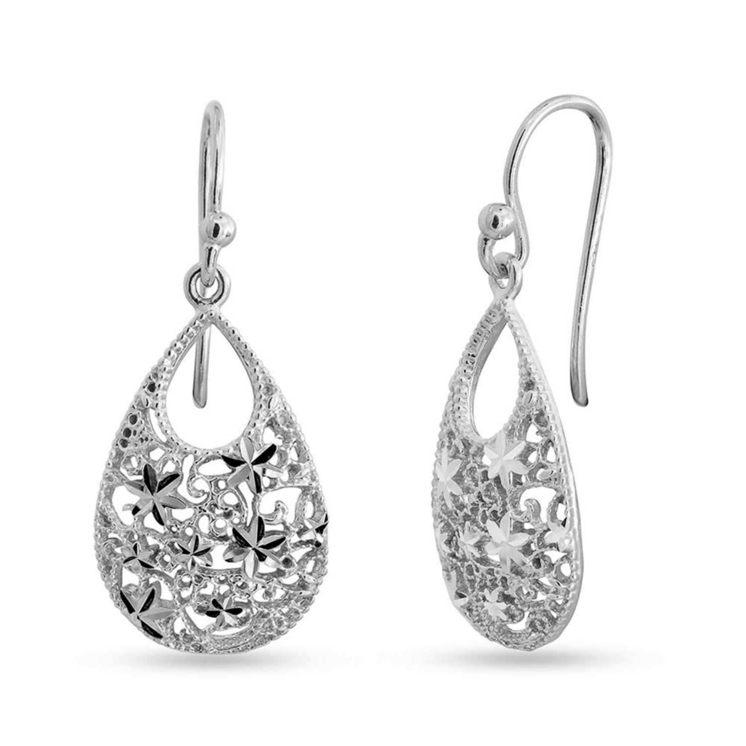 925 Sterling Silver Turkish Tear Drop Diamond Cut Earrings for Women