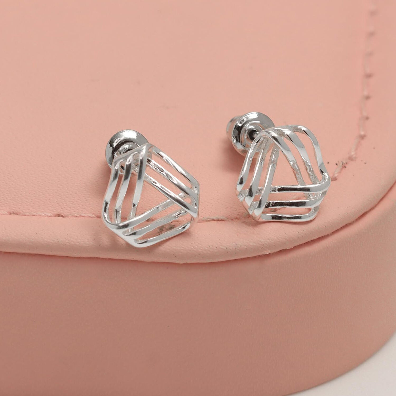 925 Steling Silver Curved Lined Triangle Geometric Stud Earrings for Women