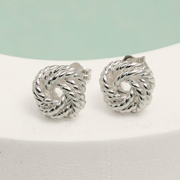 925 Sterling Silver Small Interlaced Love Knot Stud Earrings for Women Teen