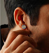 925 Sterling Silver Small Textured Button Shape Enamel Three-Tone Stripe Pattern Stud Earrings For Men