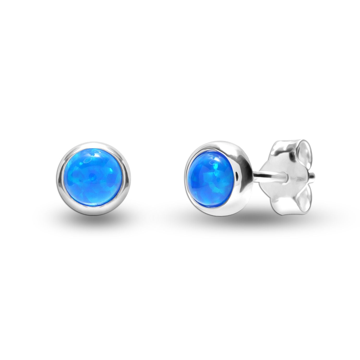 925 Sterling Silver Stud Earrings for Teen Women (4 MM Blue Opal Round)