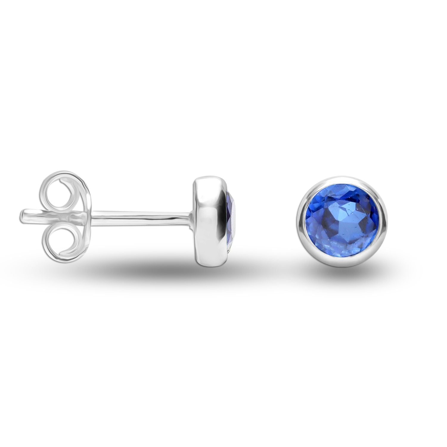 925 Sterling Silver Stud Earrings for Teen Women (4 MM Blue Sapphire Round)