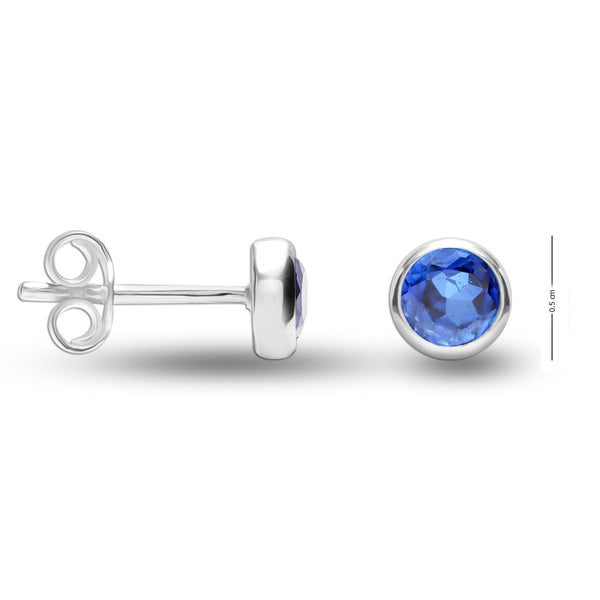 925 Sterling Silver Stud Earrings for Teen Women (4 MM Blue Sapphire Round)