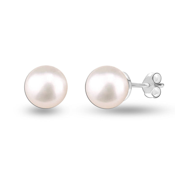 925 Sterling Silver 9 MM Pearl Stud Round Earrings for Women