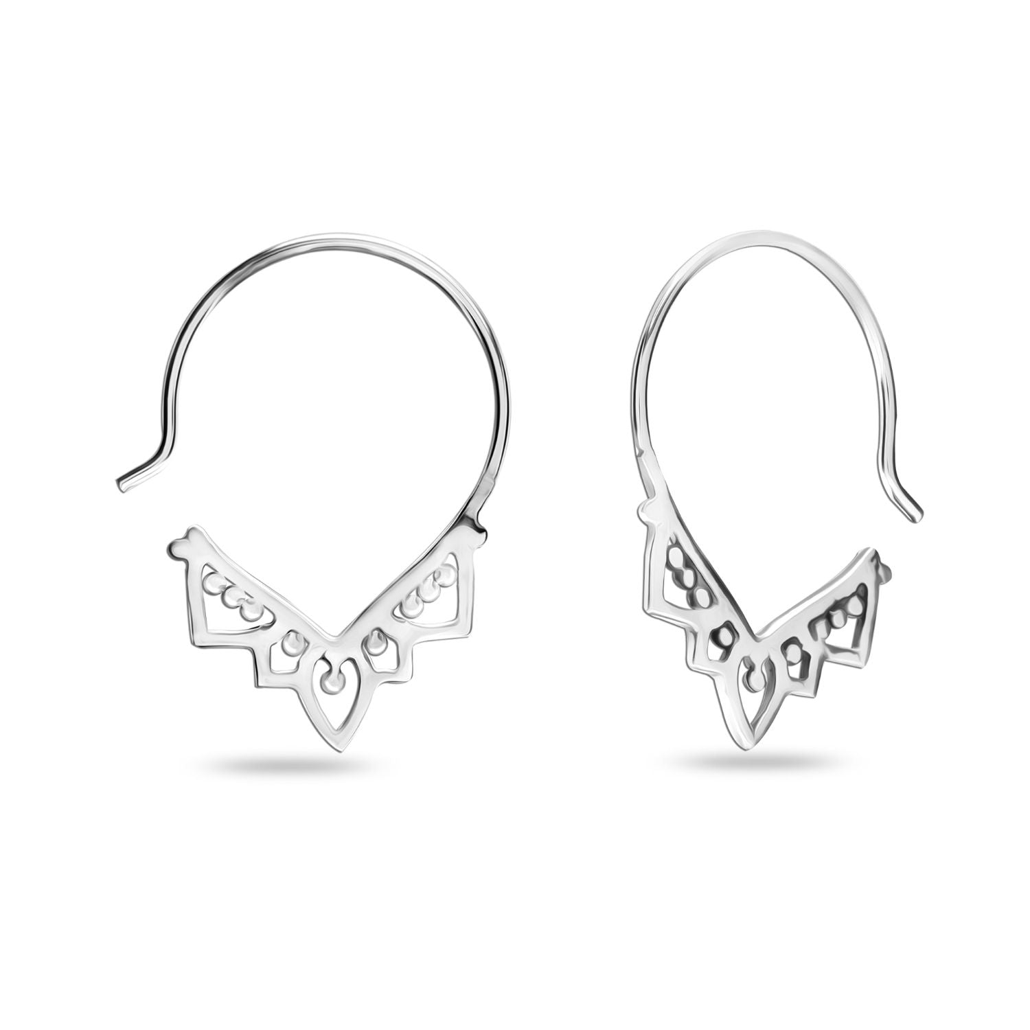 925 Sterling Silver Jewellery Antique Balinese Tribal Hoop Earrings for Women Girl