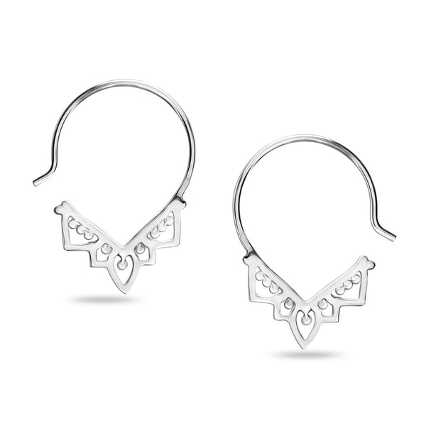 925 Sterling Silver Jewellery Antique Balinese Tribal Hoop Earrings for Women Girl