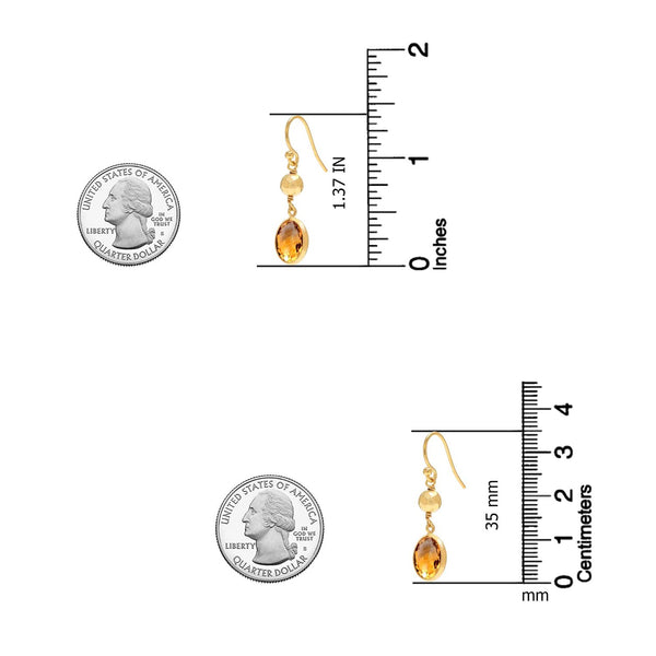 925 Sterling Silver Gold-Plated Bead Drop Dangle Earrings for Women, Citrine Natural Birthstone Earring