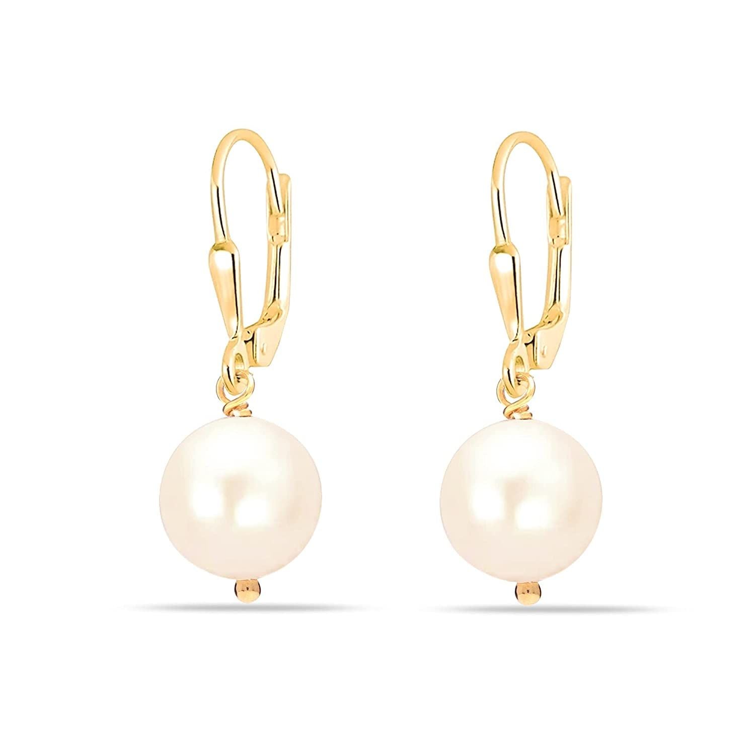 925 Sterling Silver Pearl Drop Dangler Leverback Earrings for Women