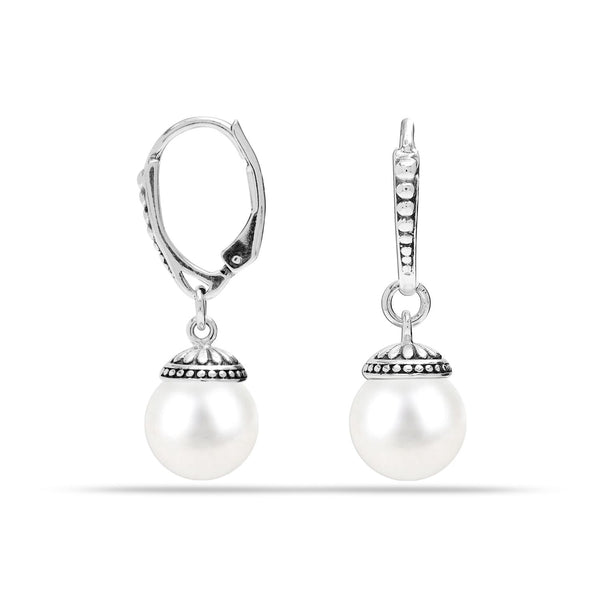 925 Sterling Silver Simulated Shell Pearl Leverback Dangle Earrings for Women & Girls