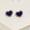 925 Sterling Silver Caviar Bead Blue Heart Stud Earring for Women Teen