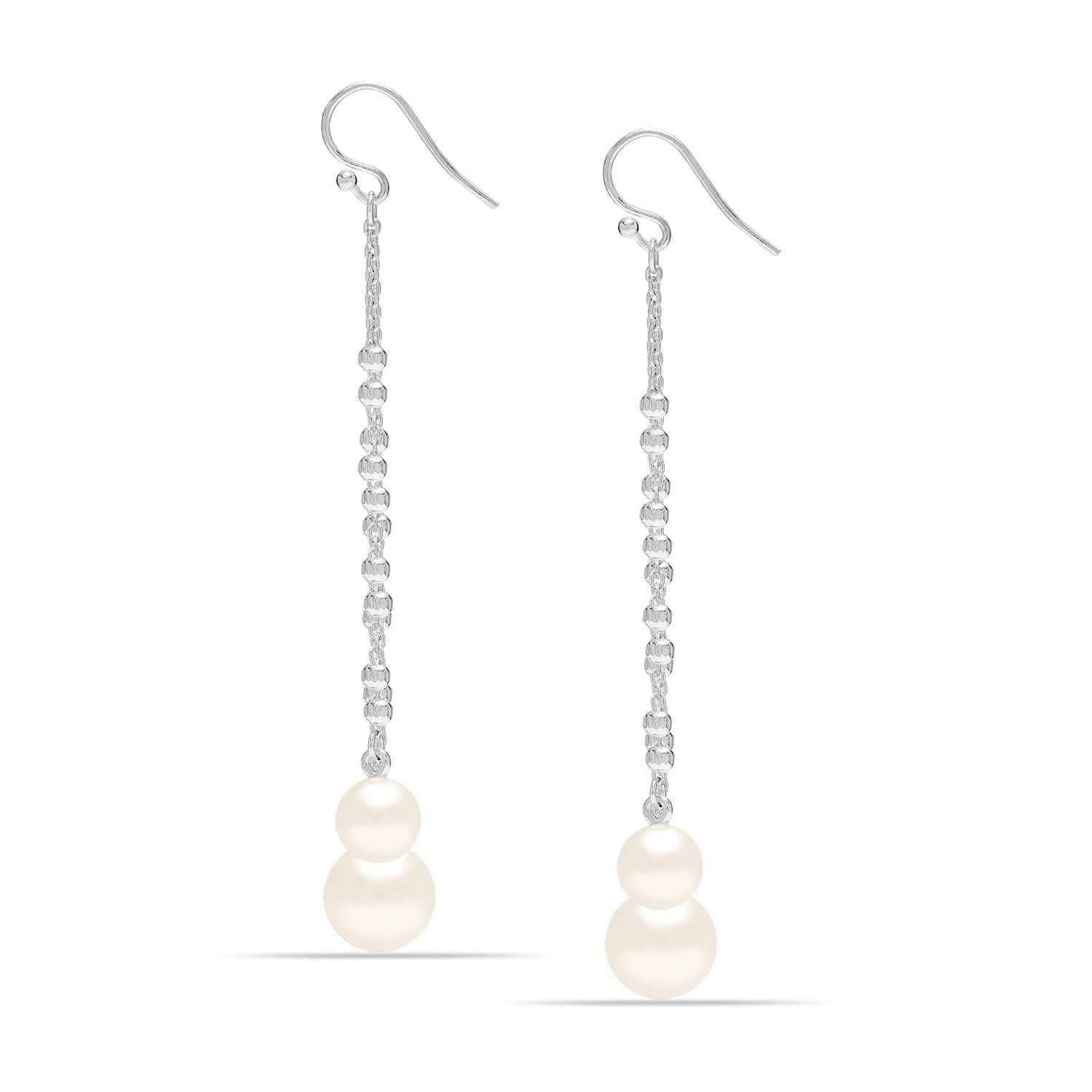 925 Sterling Silver Pearl Threader Tassel Long Chain Drop Dangler Earrings for Women Teen