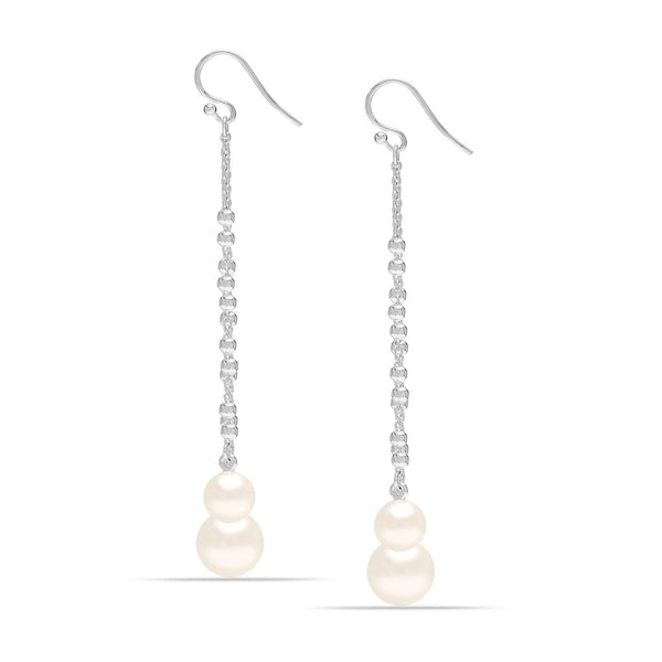 925 Sterling Silver Pearl Threader Tassel Long Chain Drop Dangler Earrings for Women Teen