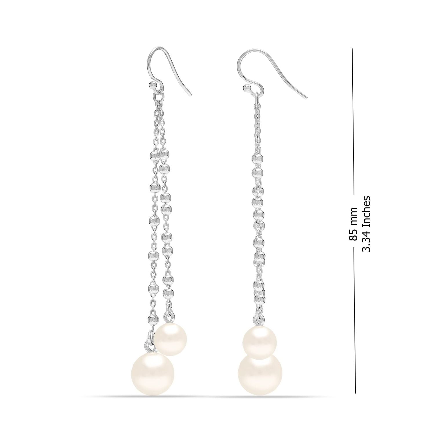 925 Sterling Silver Pearl Threader Tassel Long Chain Drop Dangler Earrings for Women Teen