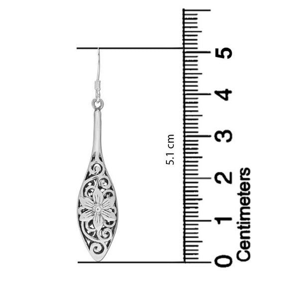 925 Sterling Silver Filigree Bali Inspired Flower Teardrop Dangle Hook Earrings for Women