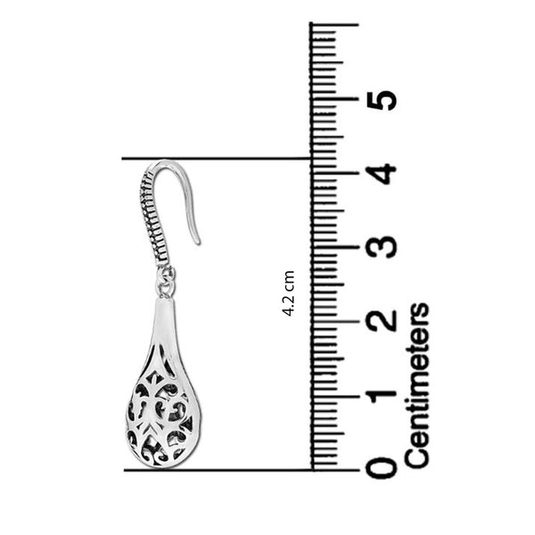 925 Sterling Silver Bali Inspired Filigree Raindrop Dangle Hook Earrings for Teen