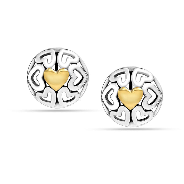 925 Sterling Silver Jewellery Round Antique Dome Heart Two-Tone Stud Earrings for Women